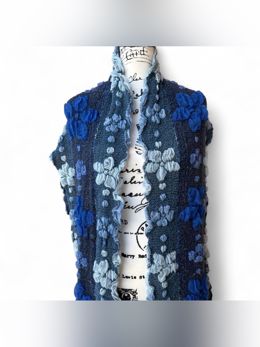 Blue Textured Knit Ruffle Scarf - Picture 3 of 7